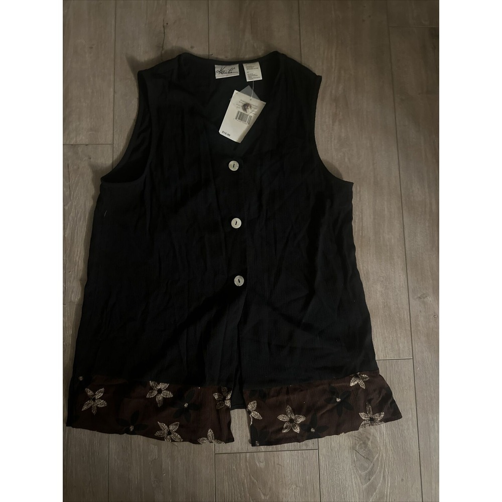 Vintage NWT Kathie Lee Sweater Vest 14 Black‎ Rayon Polyester Blend